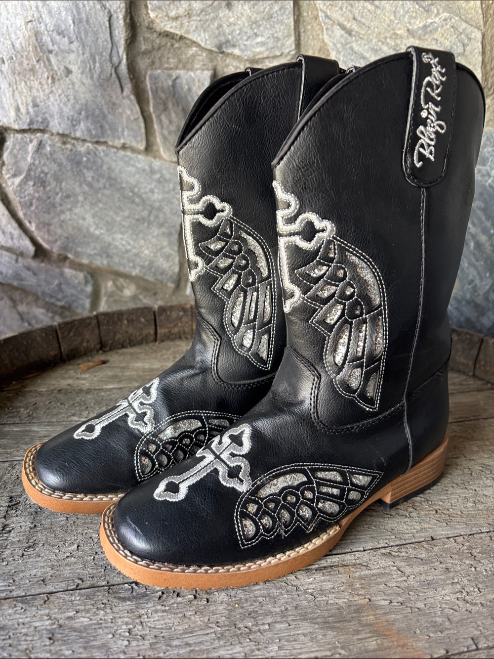 Blazin Roxx Black Girl's (Size 2) Western Boots with Silver Embroidery